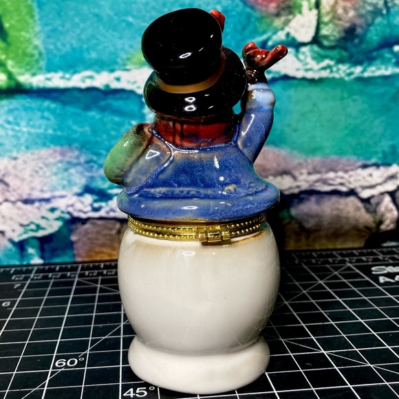 LARGE Vintage Snowman Limoges Style Hinged Trinket Box - Picture 8 of 11